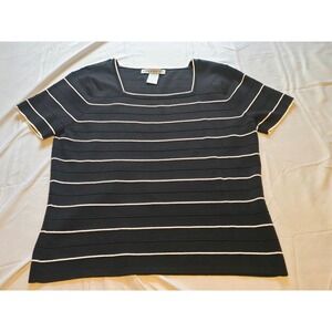 Versailles Black Striped Knit Top‎ Short Sleeve Square Neck Casual Womens Size S